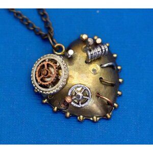 24 inch, Vintage Love Heart Steampunk Gears Necklace - D12